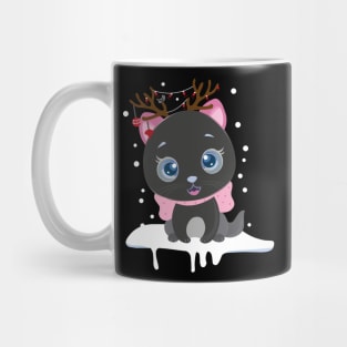 Catmas Cute Graphic Cat Deer Antlers Christmas kitty lover Mug